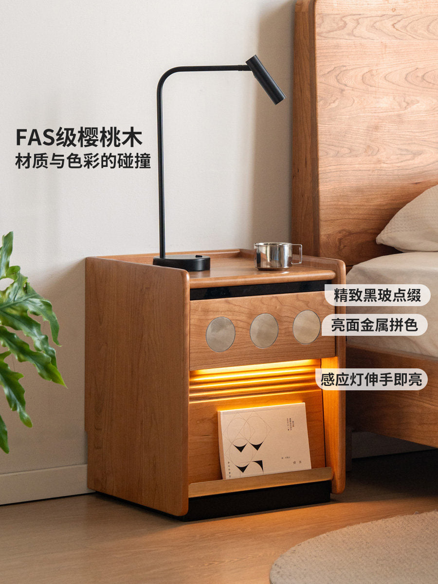 实木床头柜意式轻奢储物柜卧室黑胡桃木柜子多功能收纳柜